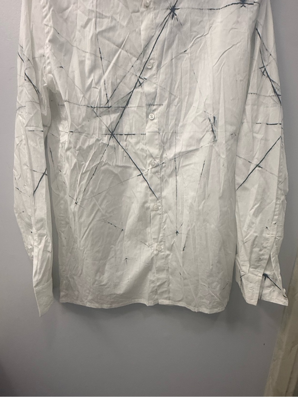 HELMUT LANG MENS LONG SLEEVE LAPEL DRESS SHIRT, SIZE MEDIUM, WHITE/BLACK - Picture 6 of 12